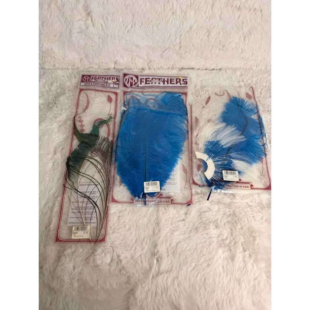 Vintage Zucker Feather Products Ostrich Peacock Feathers Turquoise Craft Lot 3pk